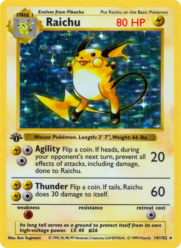 Raichu (014/102) (Unlimited Holofoil) [Base Set (Shadowless)]
