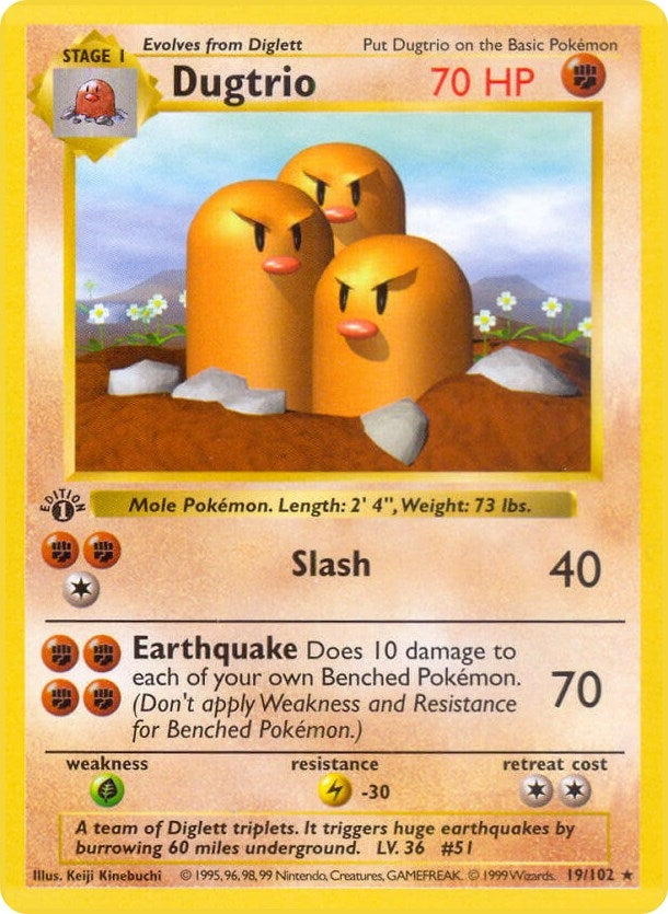 Dugtrio (019/102) (Unlimited) [Base Set (Shadowless)]