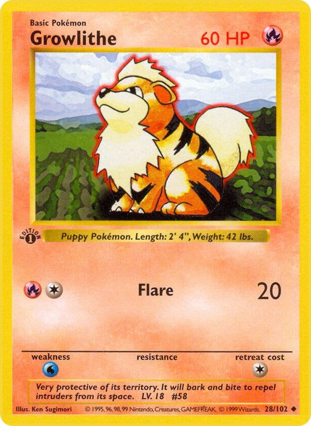 Growlithe (028/102) (Unlimited) [Base Set (Shadowless)]